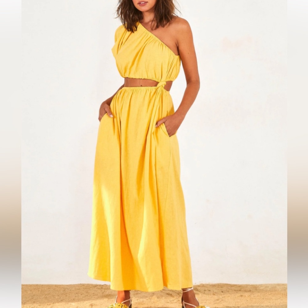 Farm Rio Yellow One-Shoulder Maxi Dress NWOT